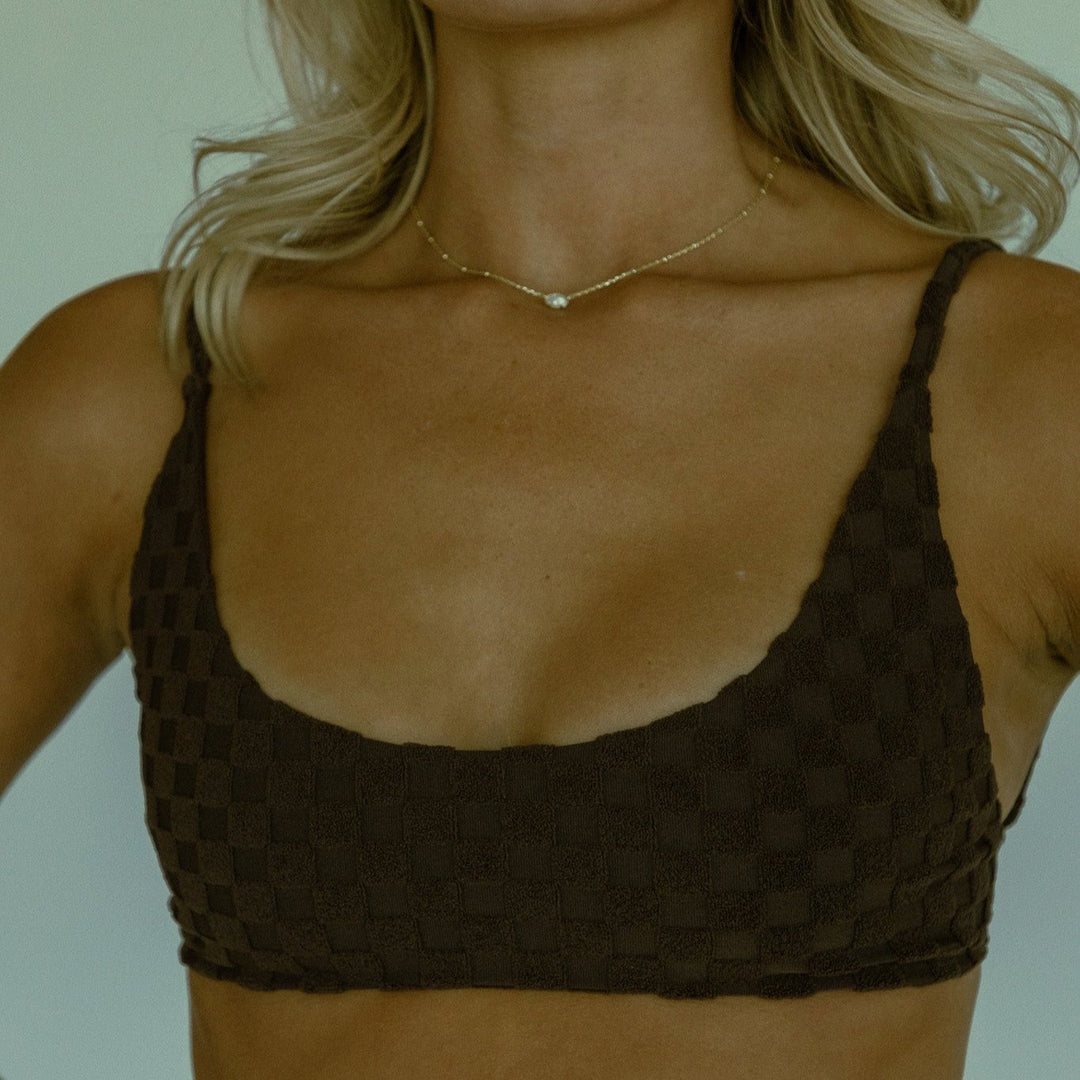 SURFER BIKINI TOP // BROWN CHECKERED